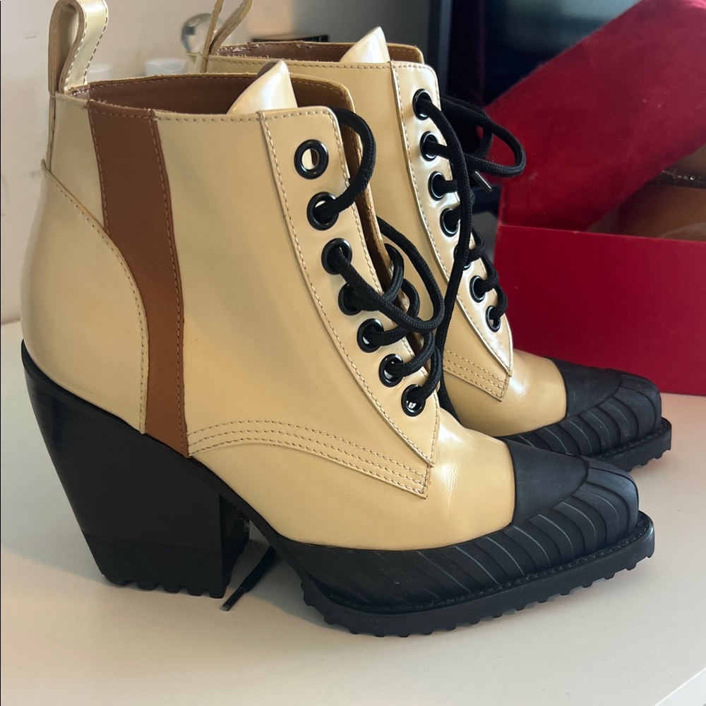 Chloe Cream and Black Lace Up Boots